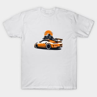 Orange GT3 RS Sports Car Mountains T-Shirt